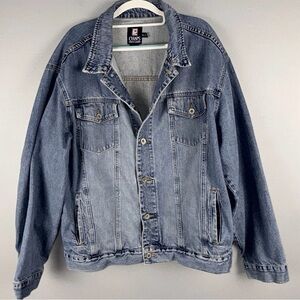 Vintage Chaps Ralph Lauren Denim Trucker Jacket XL Blue Jean 1990s Grunge *READ
